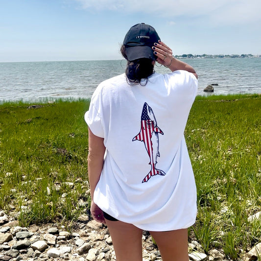 Great White Shark American Flag Tee